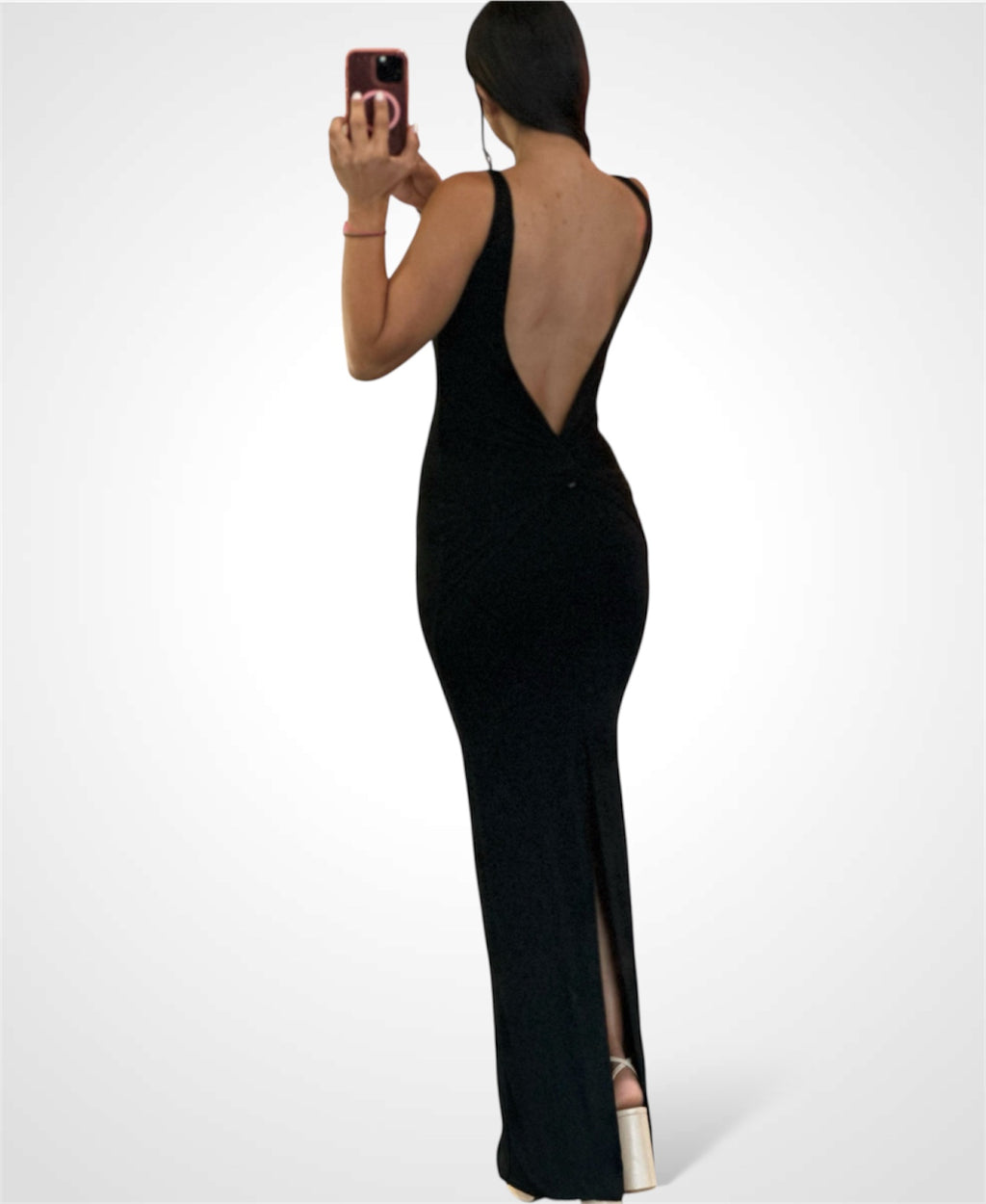 V-SHAPE TWISTED OPEN BACK SLIT MAXI DRESS
