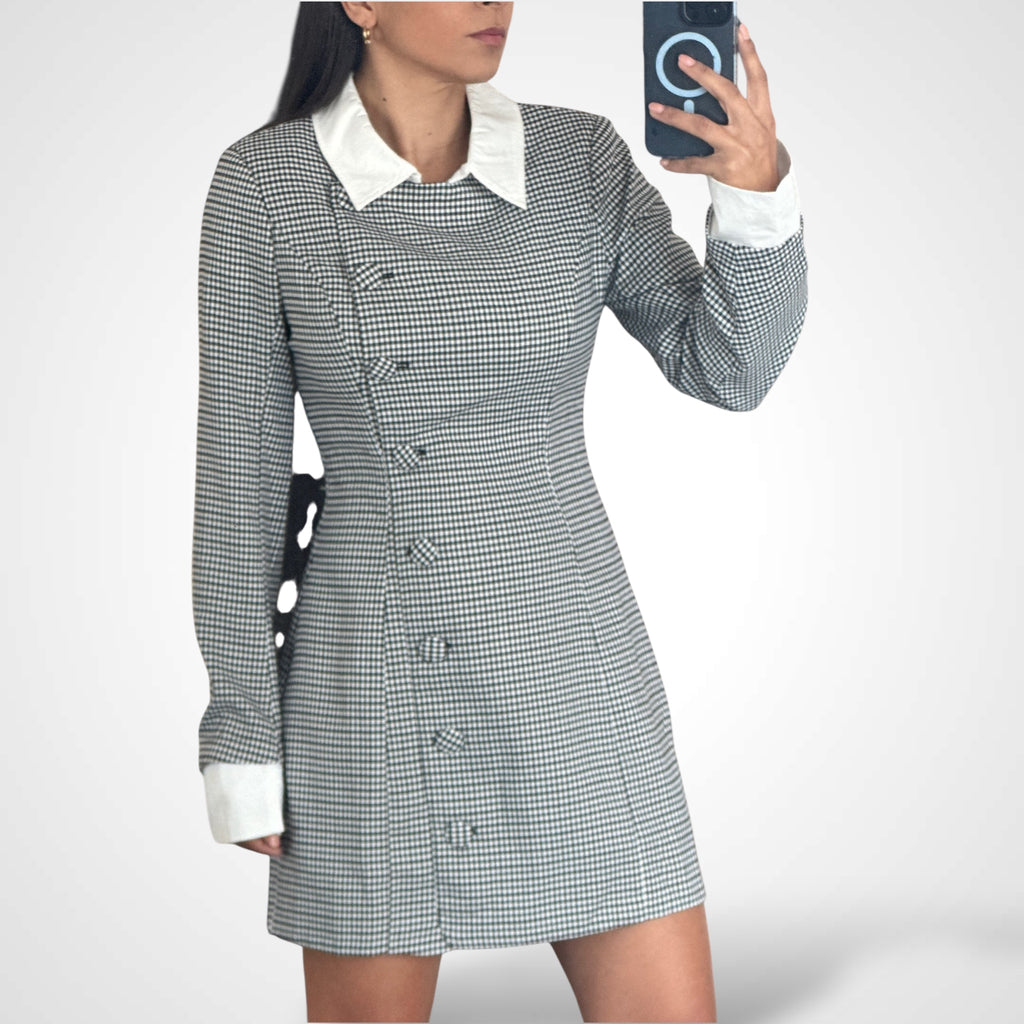 GINGHAM CHECK BUTTON DOWN MINI DRESS
