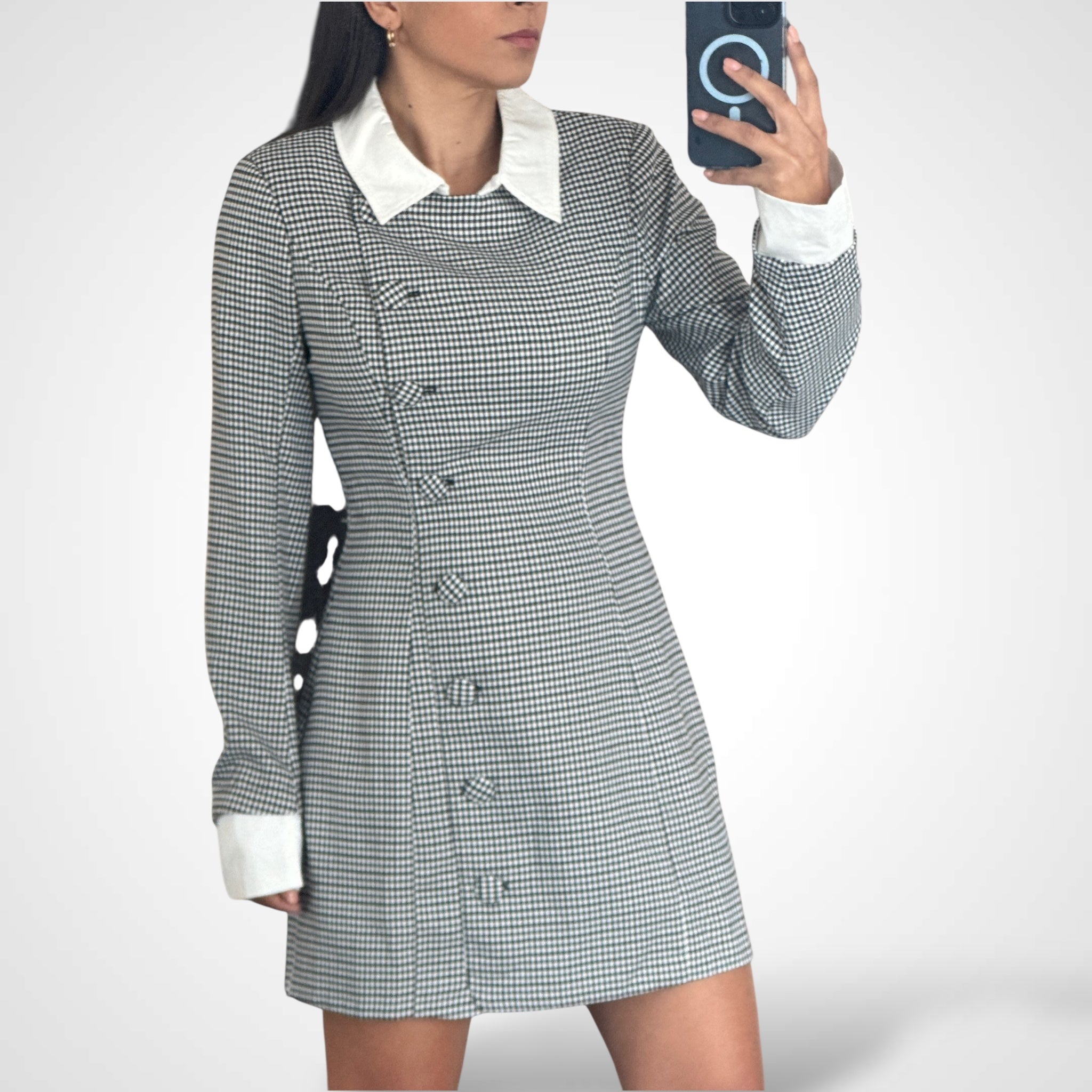 GINGHAM CHECK BUTTON DOWN MINI DRESS•-1