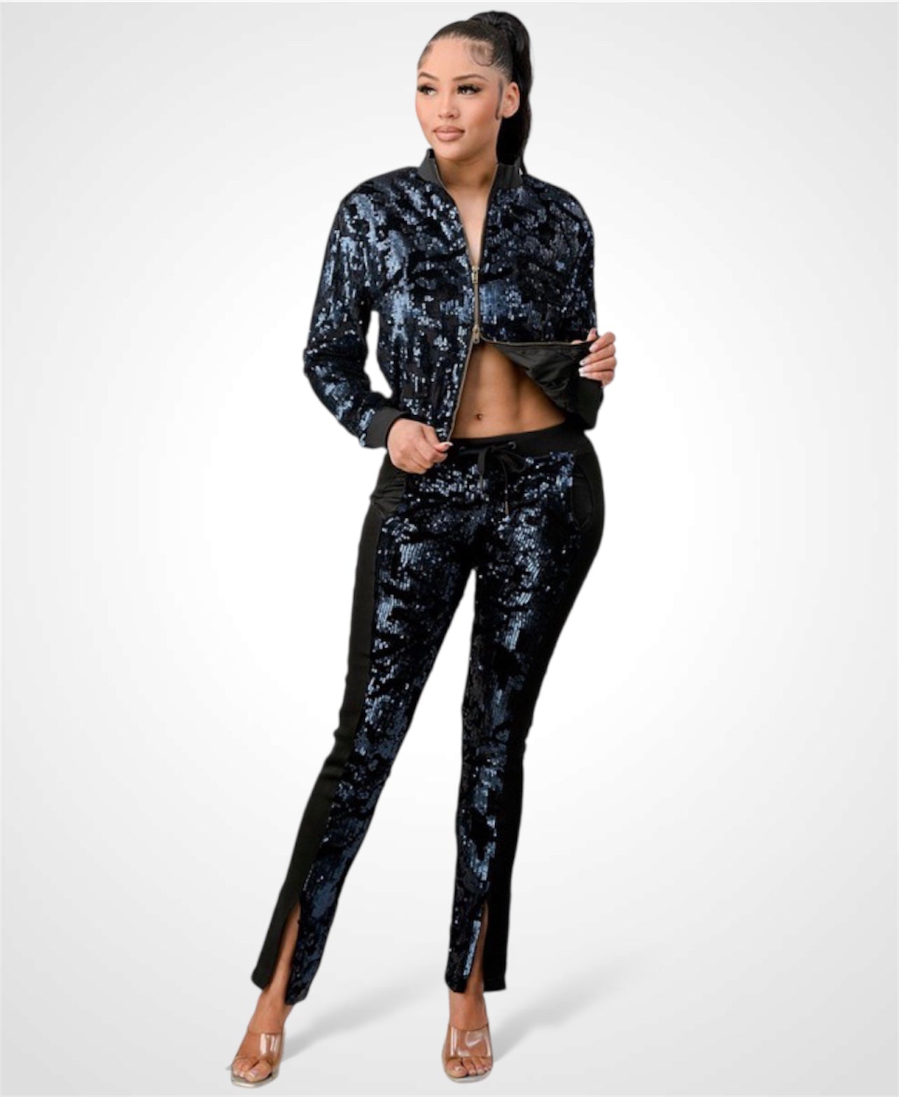 BLUE DETAILS SEQUIN PANTS