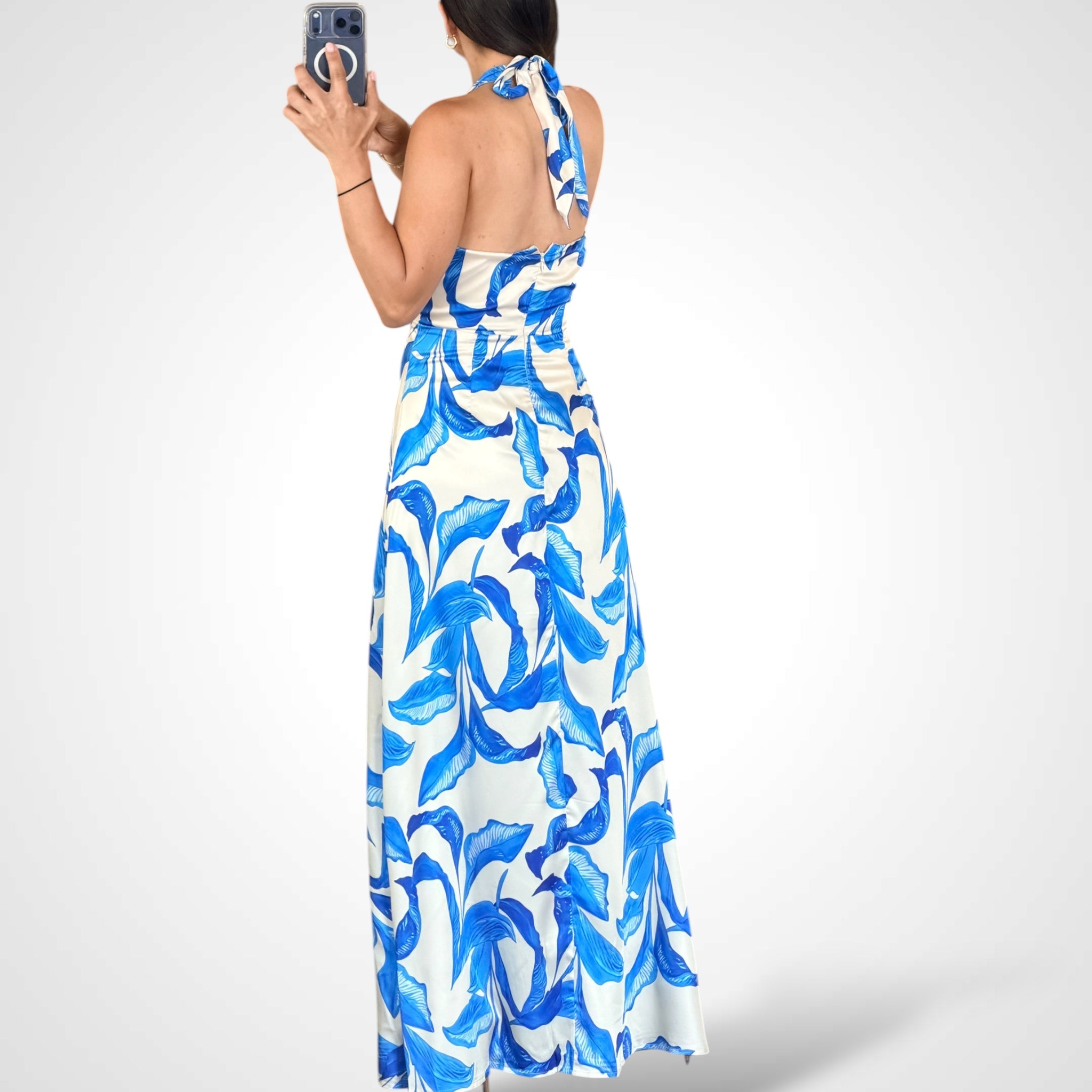 BACK NECK TIE HALTER DRESS•-3