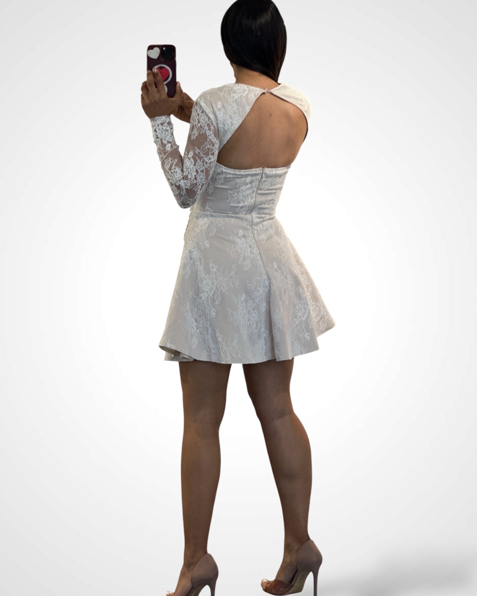 Lace Long Sleeves Mini Dress With Pearls