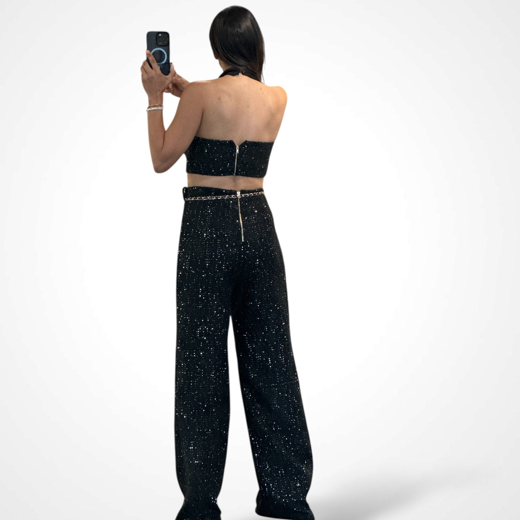 SEQUINS TWEED PANTS SET