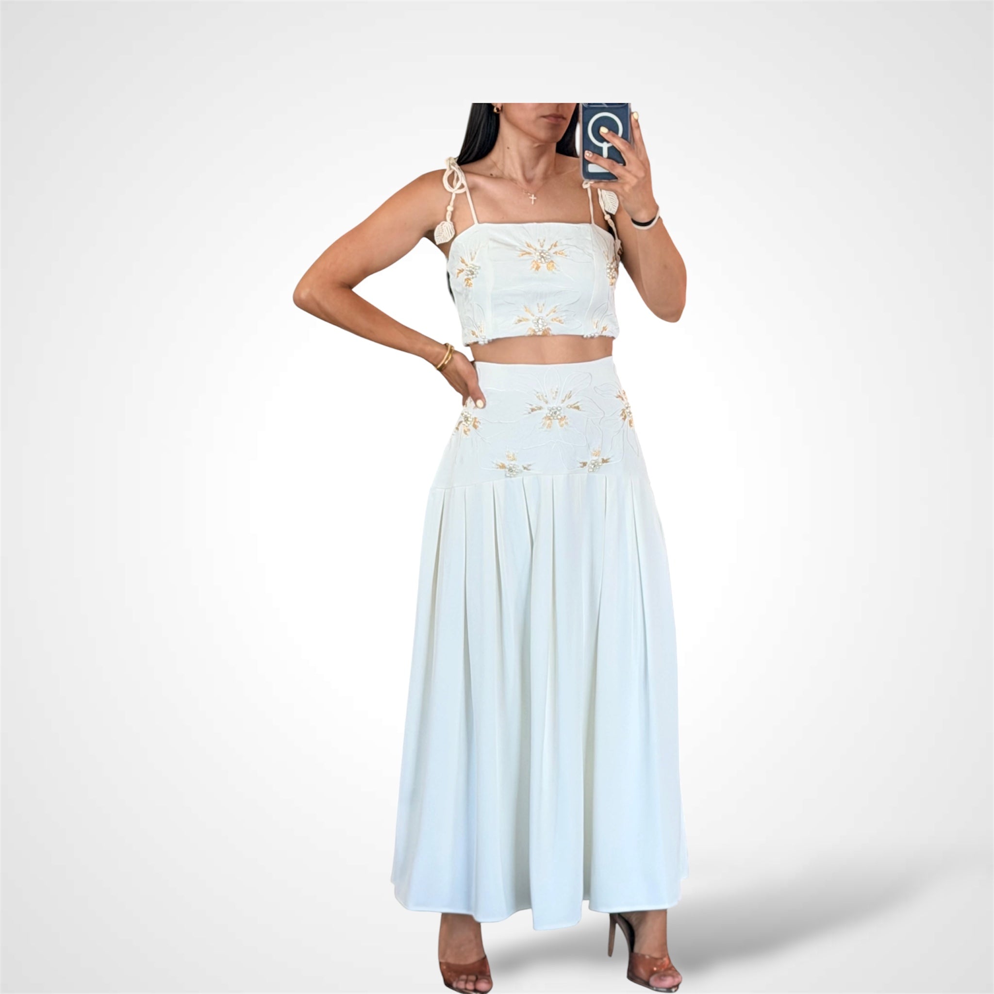 Garden Blossom Cami and Pleated Maxi Skirt Set-1