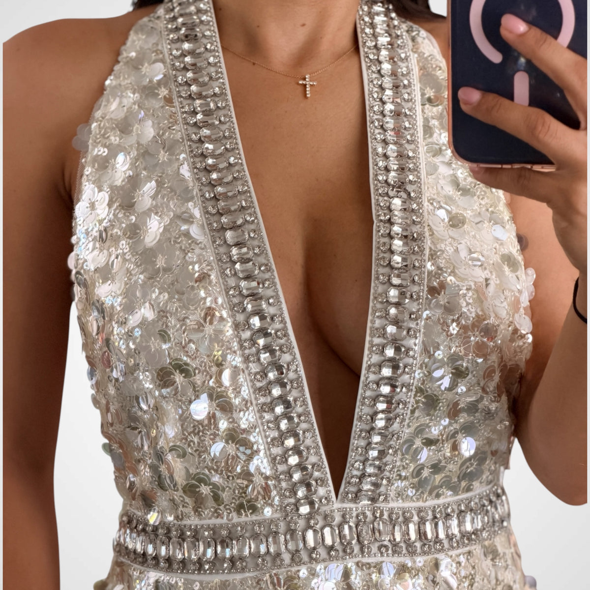 Silver Sequin Beaded Mini Dress-3