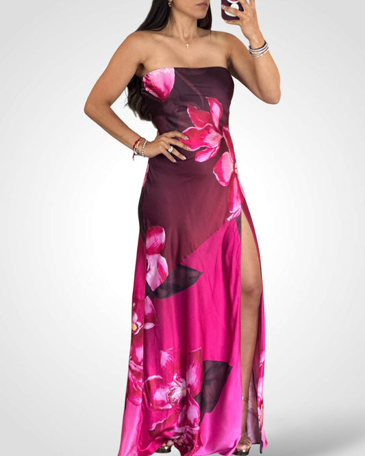 ZULU SATIN FLORAL MAXI DRESS