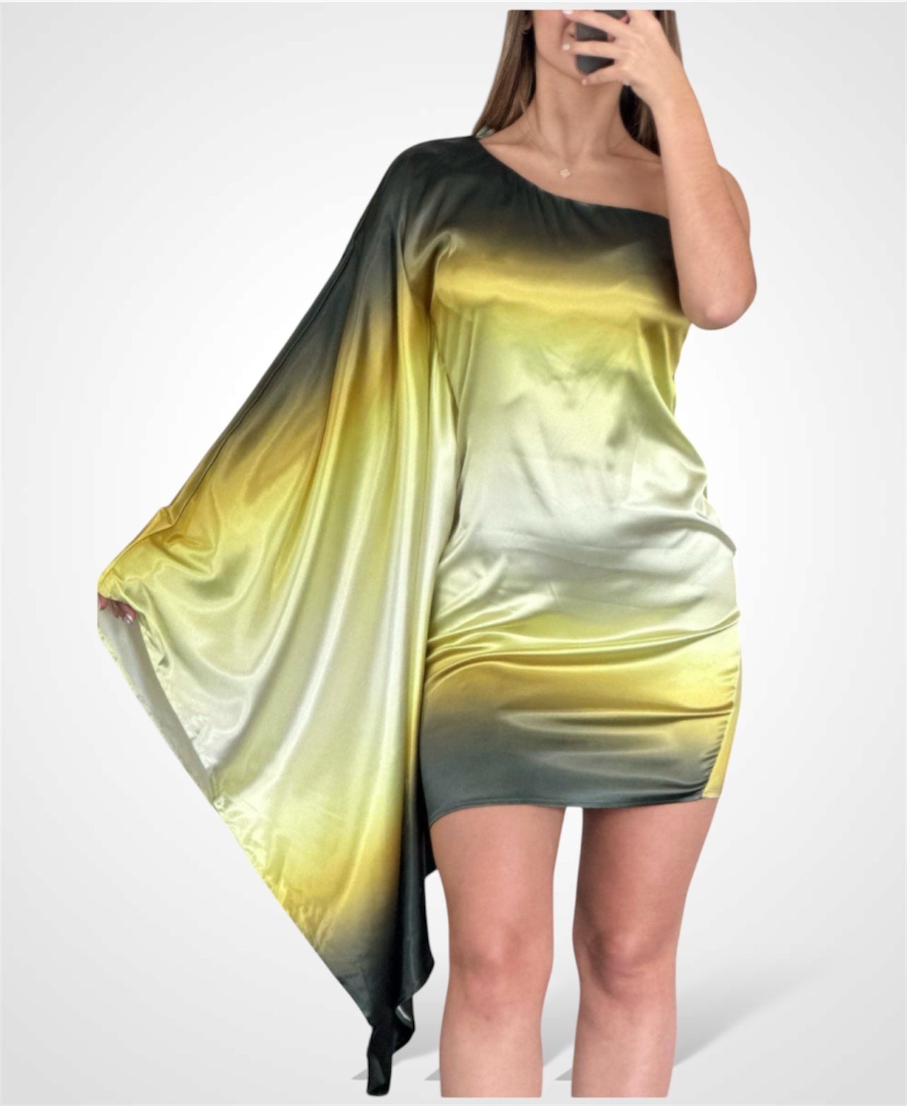 SPARROW ONE SHOULDER SATIN PRINT MIDI DRESS•-1