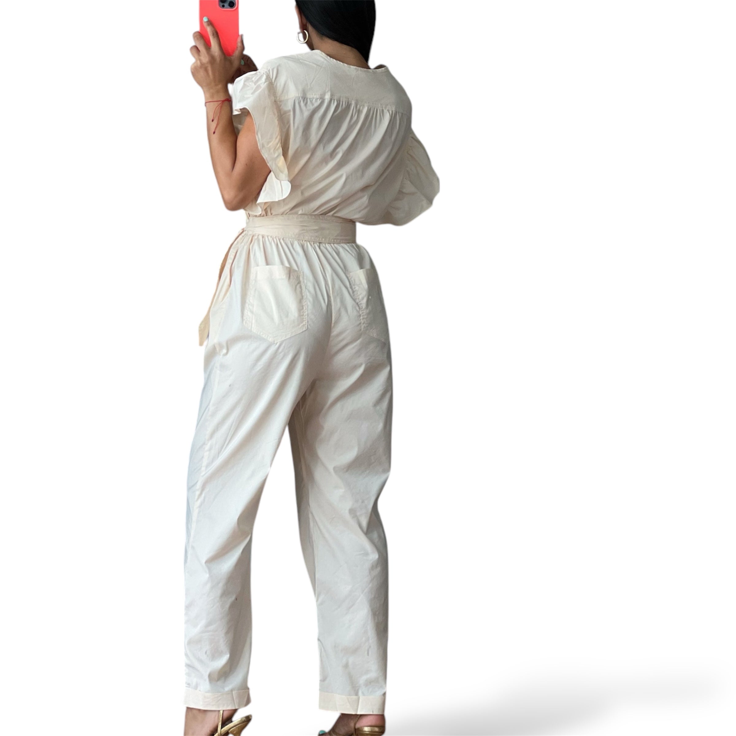 BIG RUFFLE SLEEVE ELASTIC WASITBAND JUMPSUIT