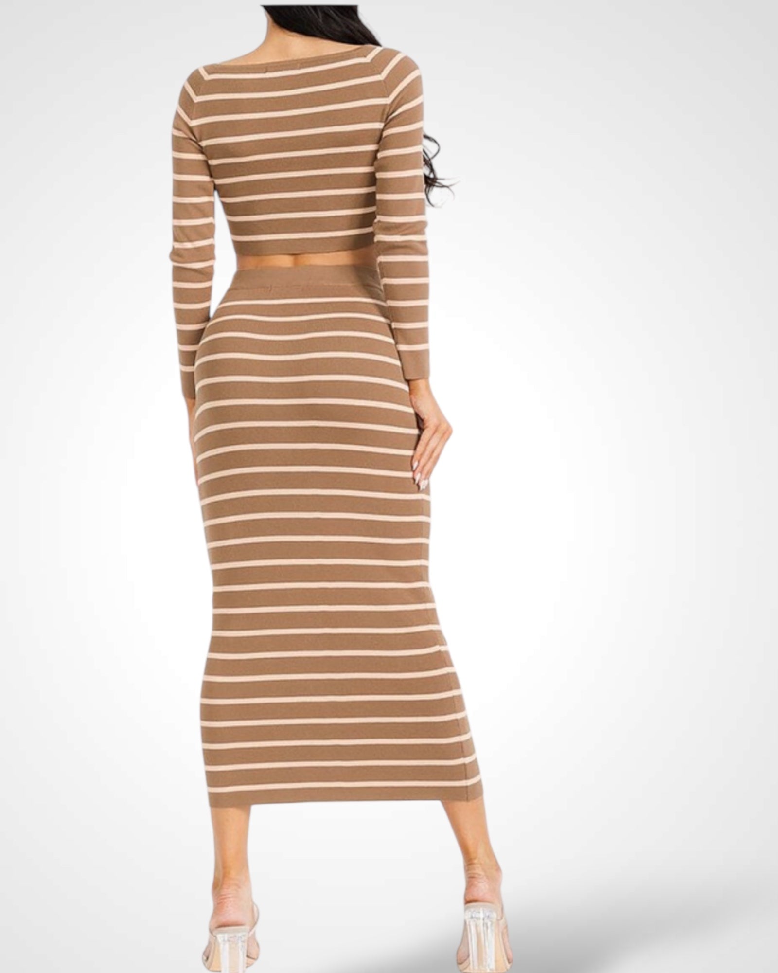 CROP TOP & ELASTIC WAIST MAXI SKIRT STRIPES SET