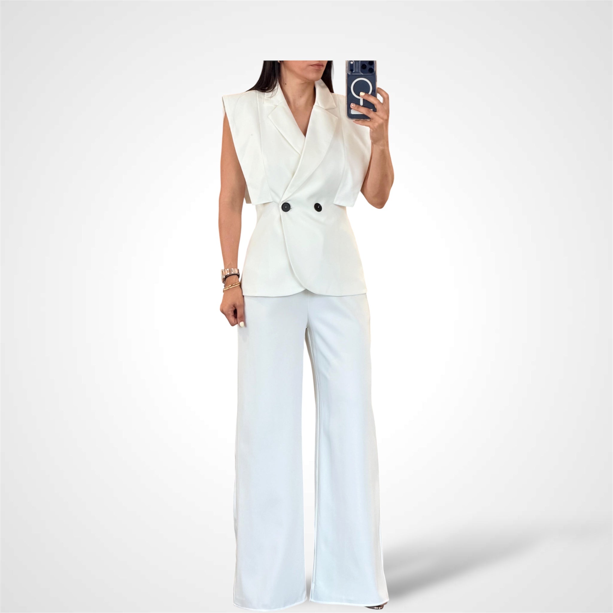 STRUCTURED SHOULDER BUTTON SET VEST BLAZER
