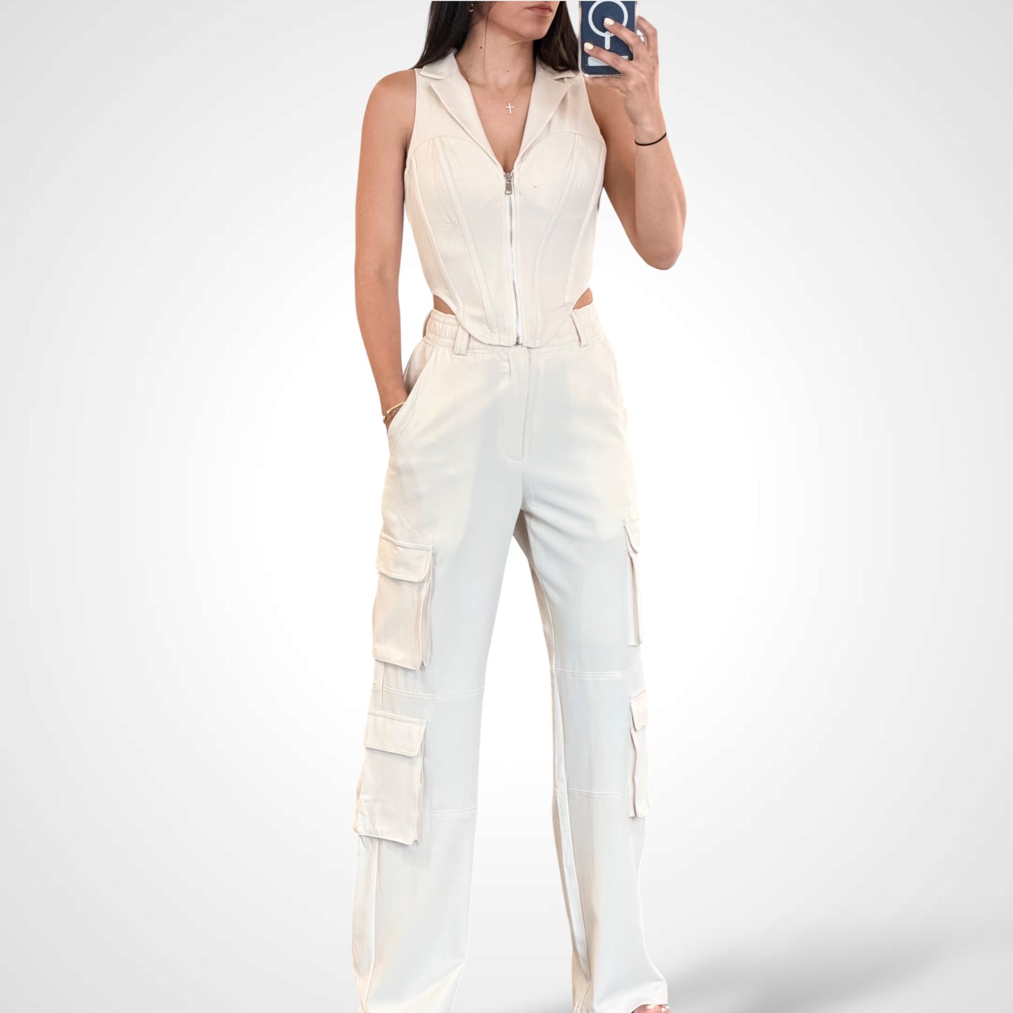 Crop Top Button Closure Pants Solid 2pc. Set