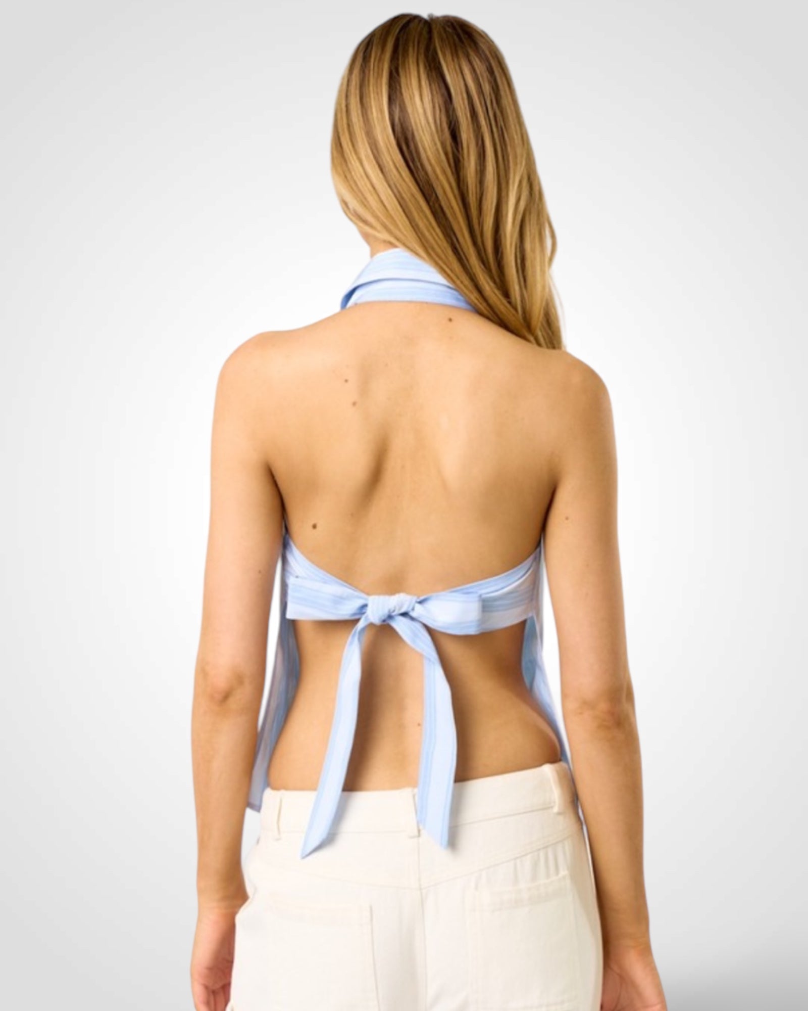 SLEEVELESS HALTER BACK TIE BUTTON DOWN TOP-2