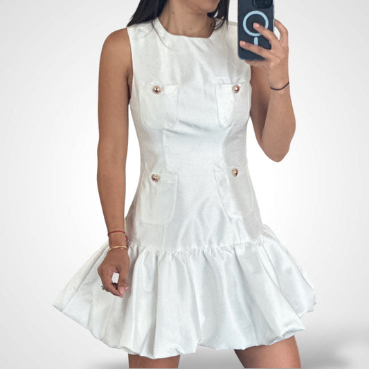 OFF WHITE BUBBLE HEM SLEEVELESS MINI DRESS