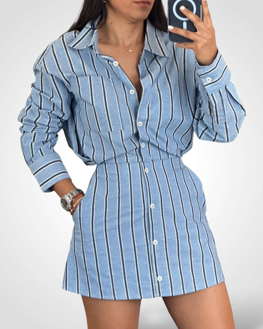 STRIPED LONG SLEEVE SHIRTS AND SKORT