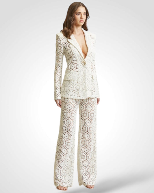 Crochet Knit Blazer-pant 2-pc Set