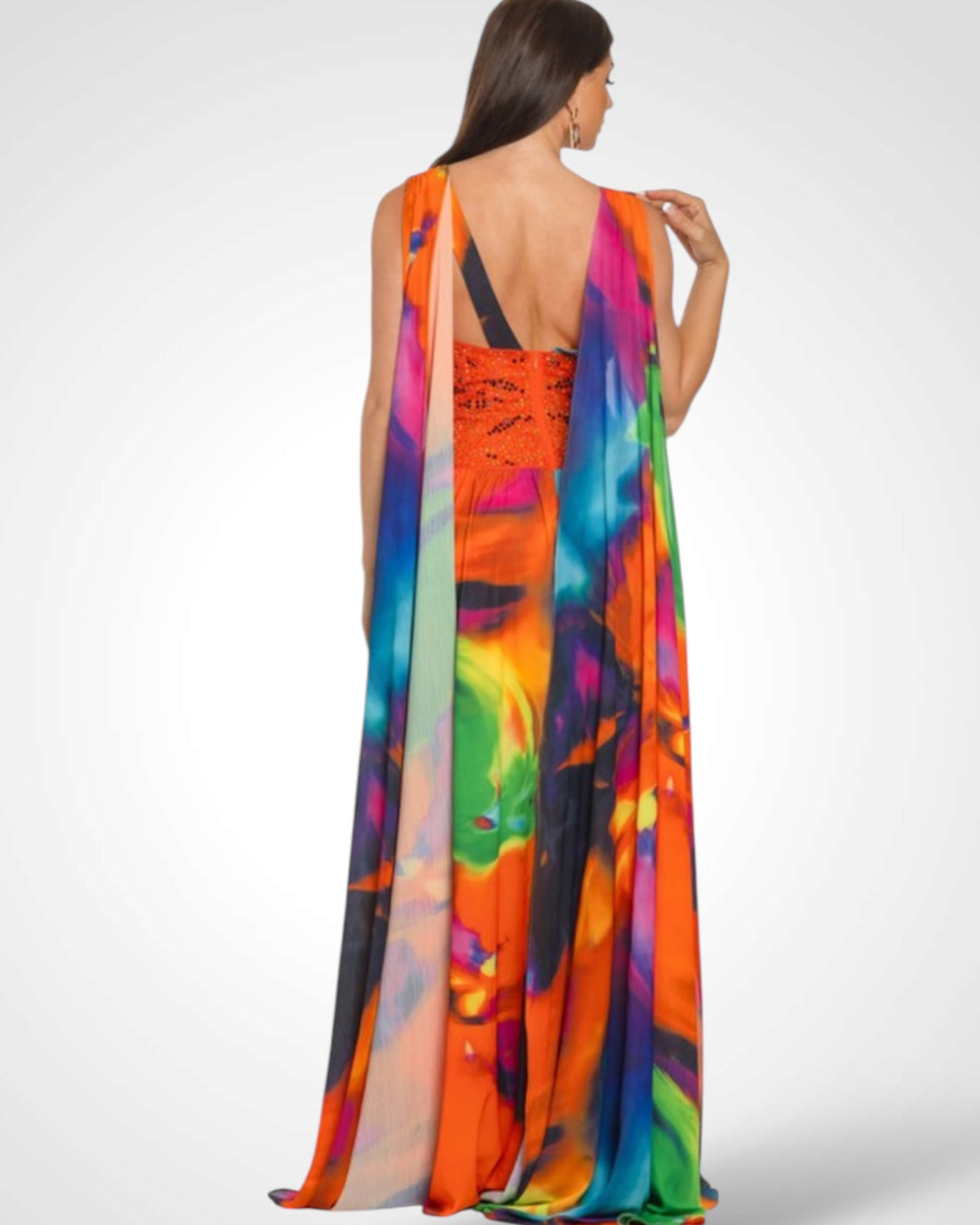 BACKLESS DEEP V-NECK FLORAL MAXI DRESS