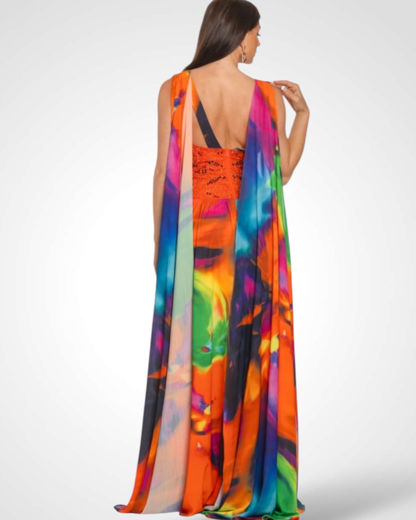 BACKLESS DEEP V-NECK FLORAL MAXI DRESS
