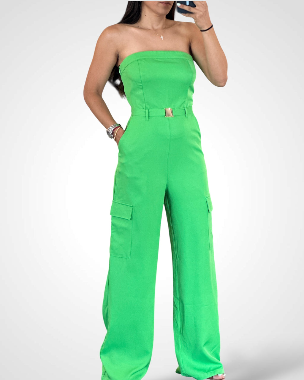 SOLID OFF SHOULDER SMOCK BELTED WIDE LEG JUMPSUIT