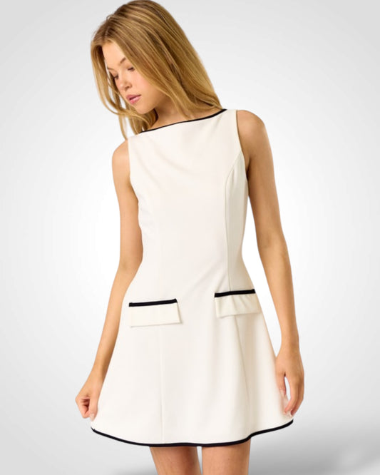 SJQ-SQUARE NECK CONTRAST MINI DRESS