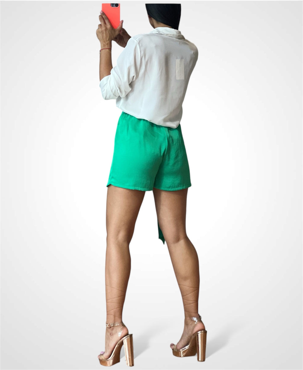 Washed Poly Silk Side Tie Skort Shorts