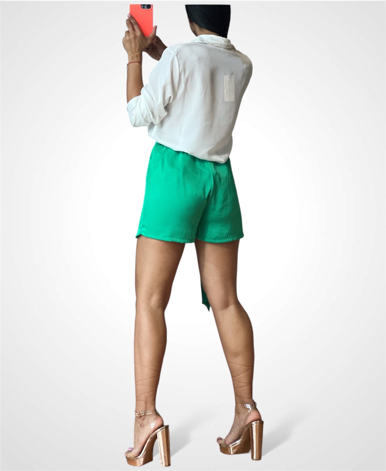 Washed Poly Silk Side Tie Skort Shorts-3