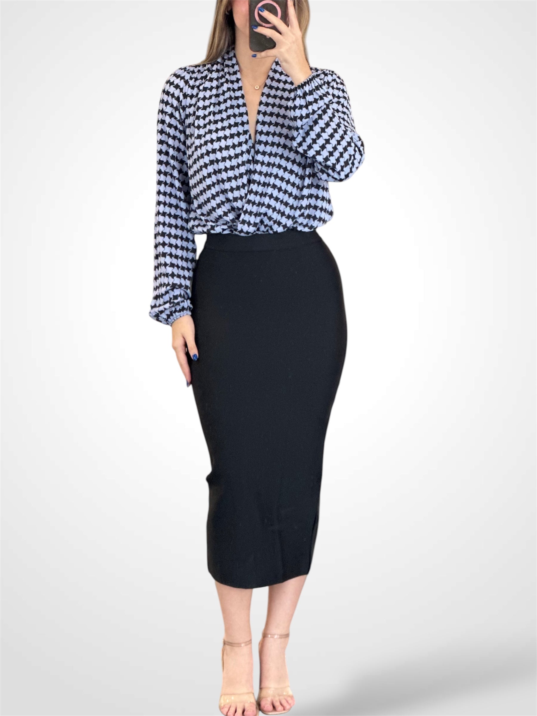 ZIPPER CLOSURE BANDAGE PENCIL MIDI SKIRT•-2