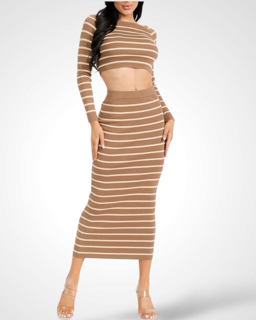 CROP TOP & ELASTIC WAIST MAXI SKIRT STRIPES SET