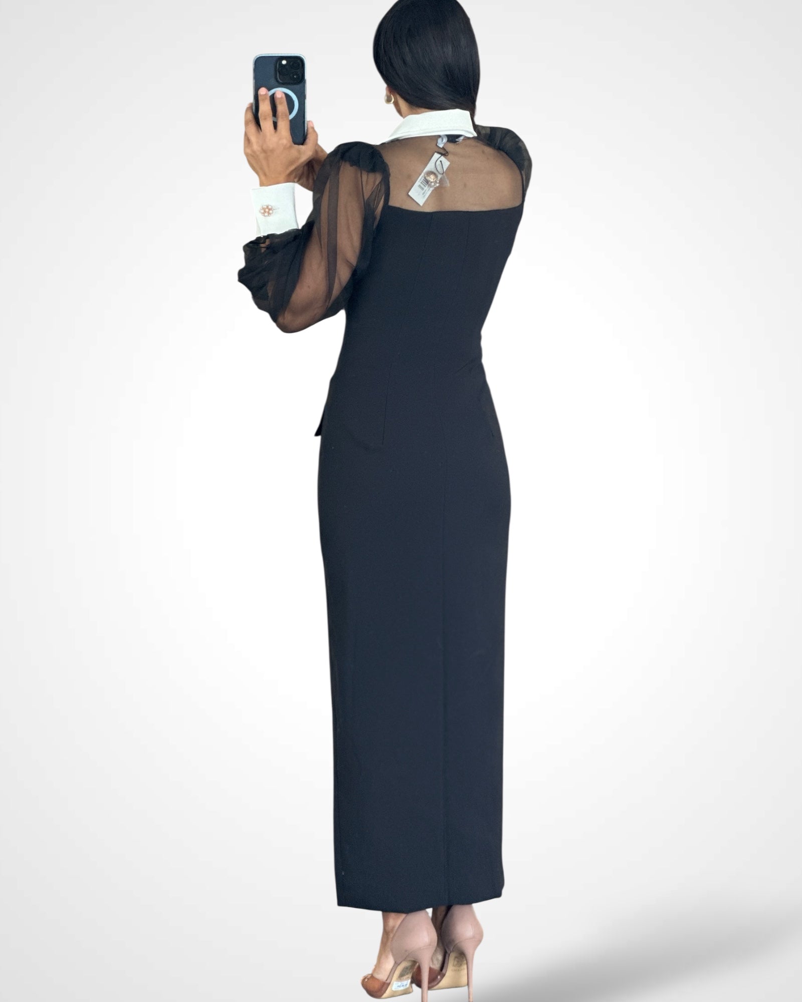 SHIRTS COLLAR BUTTON DOWN MIDI DRESS•-3