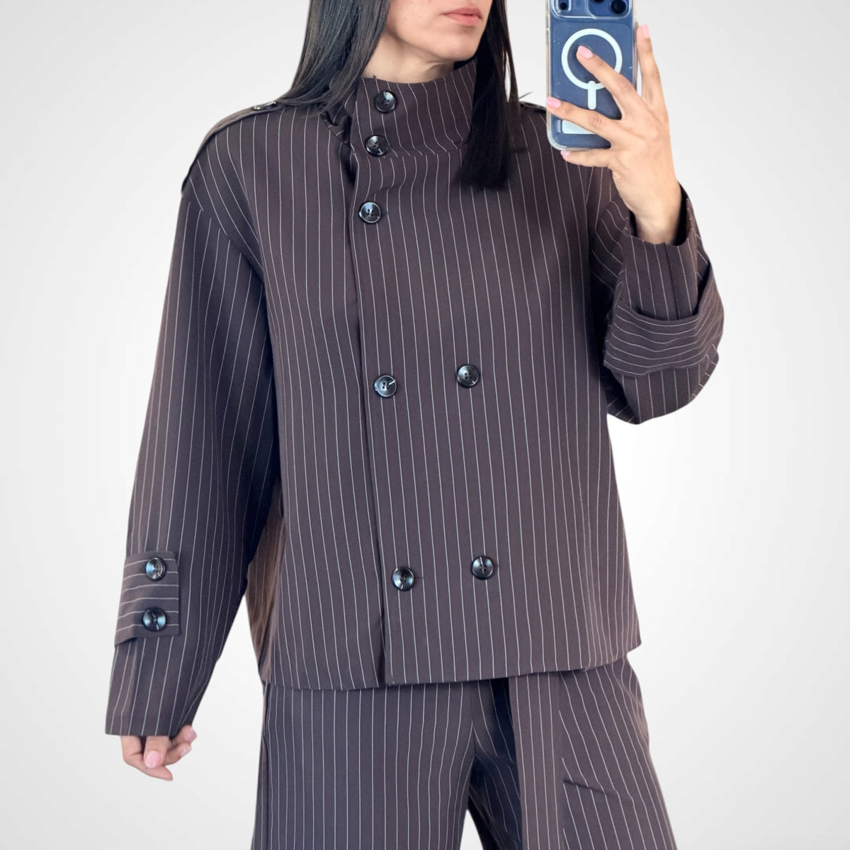 Chocolate Pinstripe Tailored Set-3