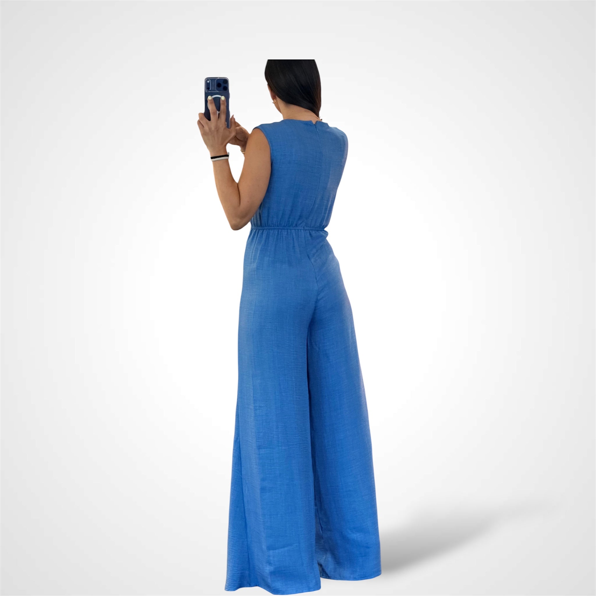 Denim Loose Fit Wrap Flare-Leg Jumpsuit-3