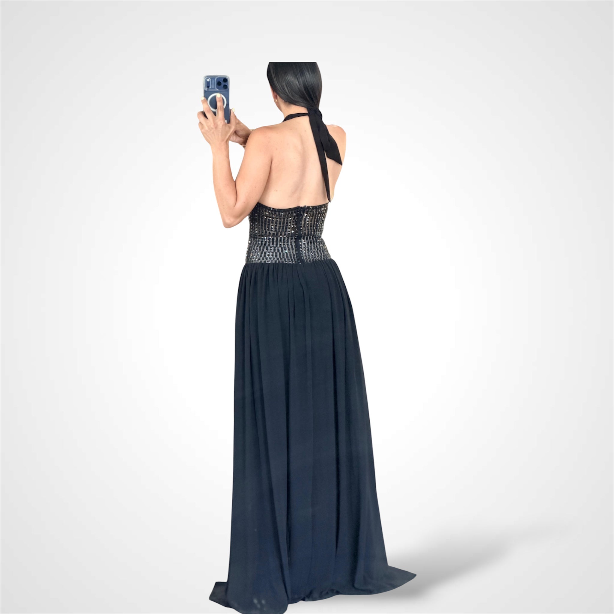 DEEP V-NECK & HALTER-STYLE SLIT
RHINESTONES MAXI DRESS-3