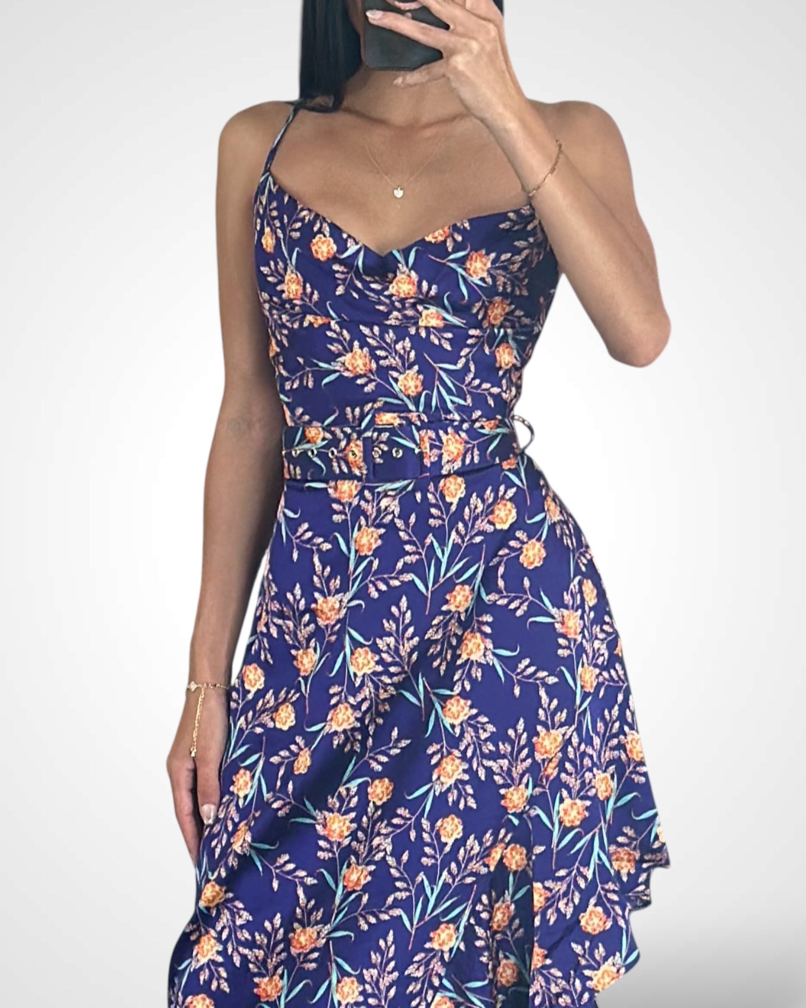Floral Print Satin Midi Dress