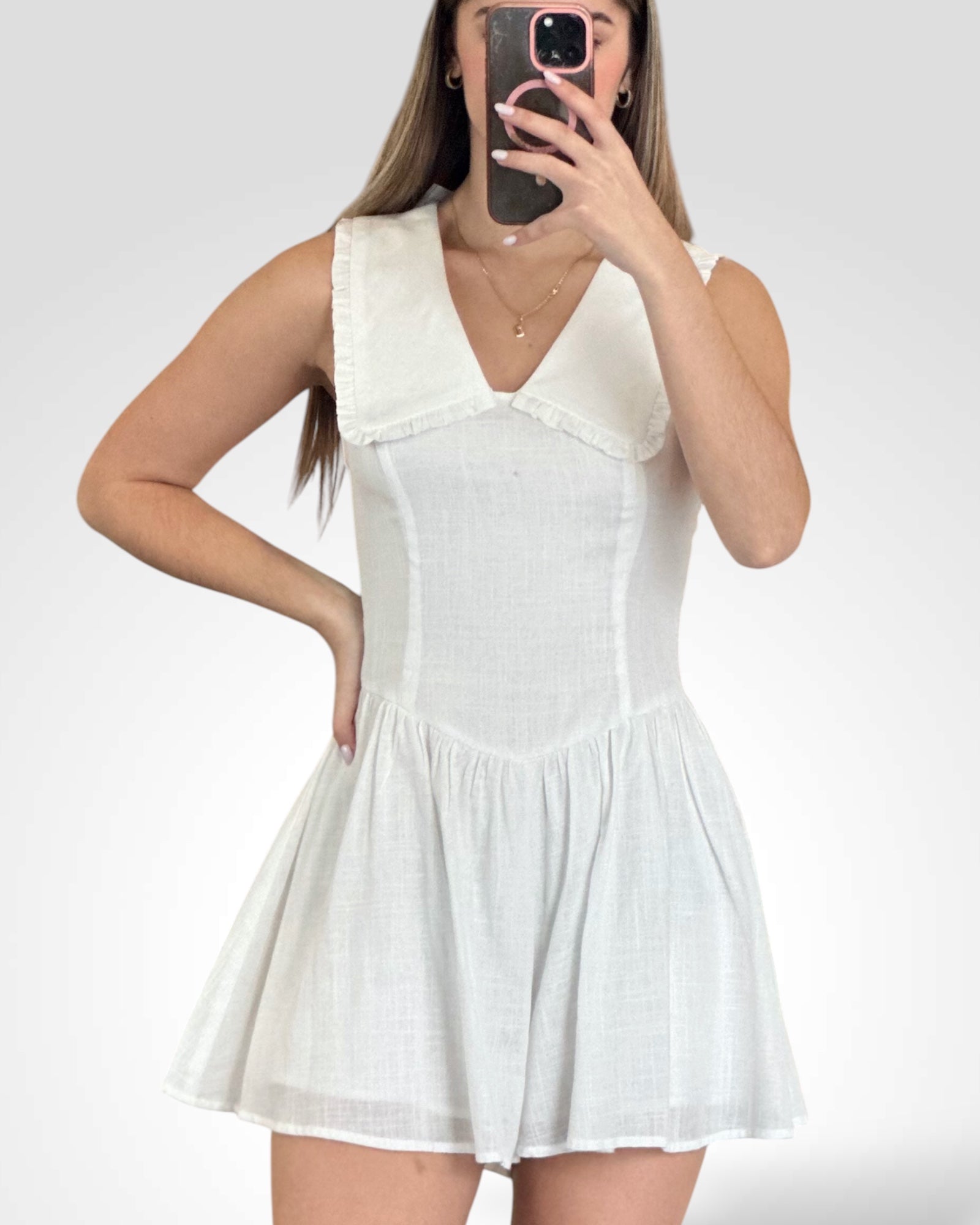 OVERSIZED COLLAR LINEN ROMPER•