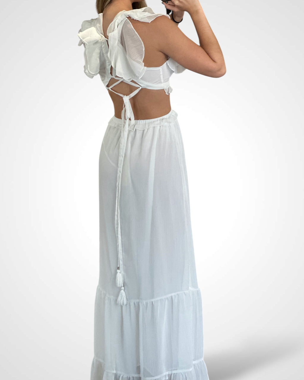 Cutout Detail Ruffle Maxi Dress