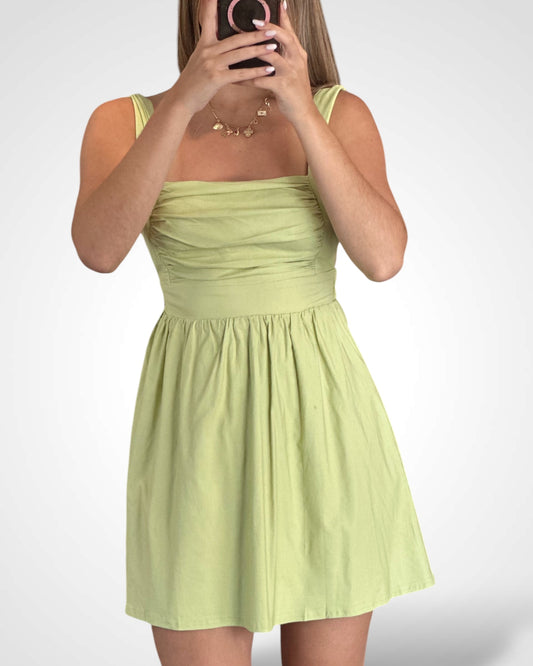 STRETCH WOVEN BACK TIE BABYDOLL DRESS