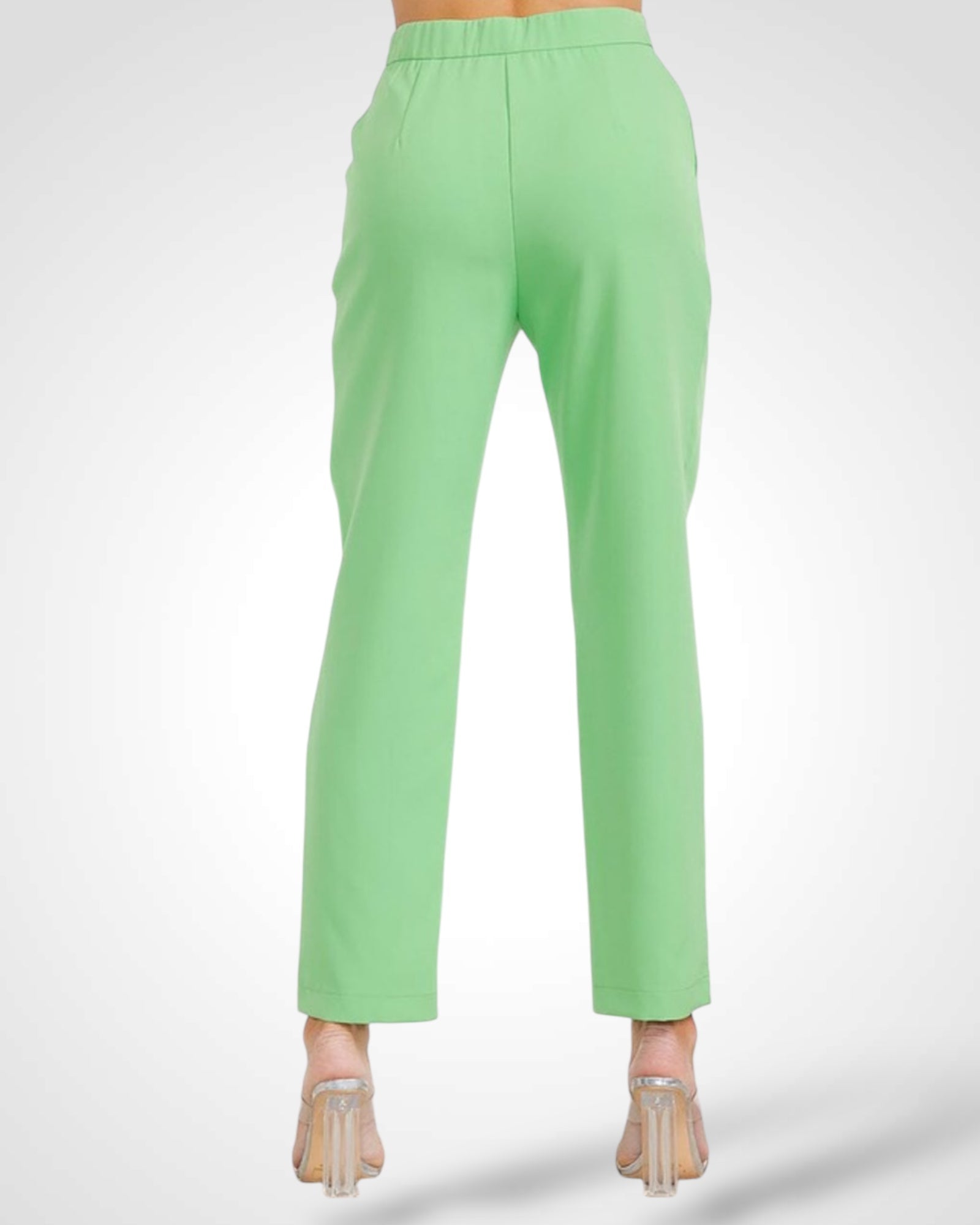GREEN BUTTON CLOSURE FRONT POCKETS WIDE LEG PANTS•-2