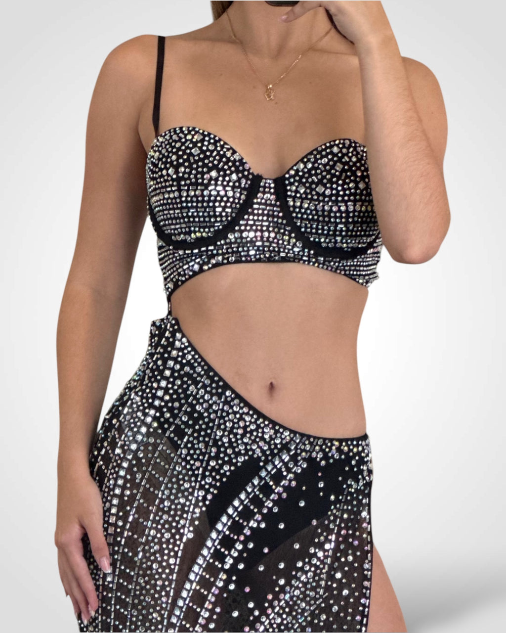 RHINESTONE 2PCS TOP & SKIRT SET