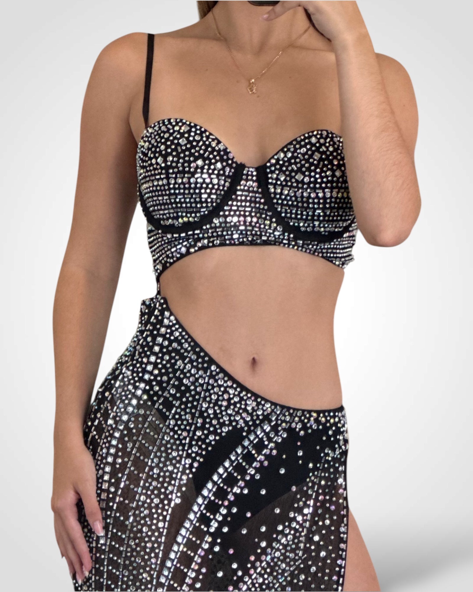 RHINESTONE 2PCS TOP & SKIRT SET•-3