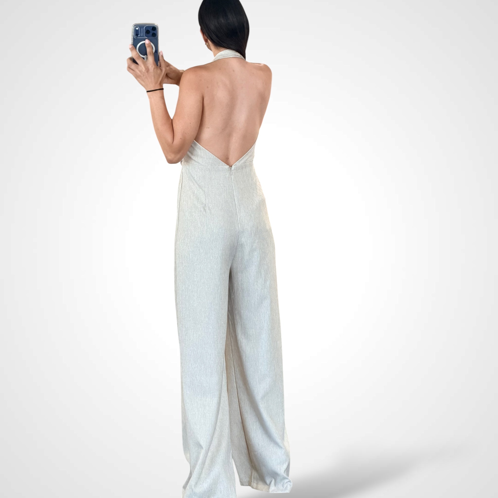 Halterneck Tailored Vest Jumpsuit With Plunging Neckline-3