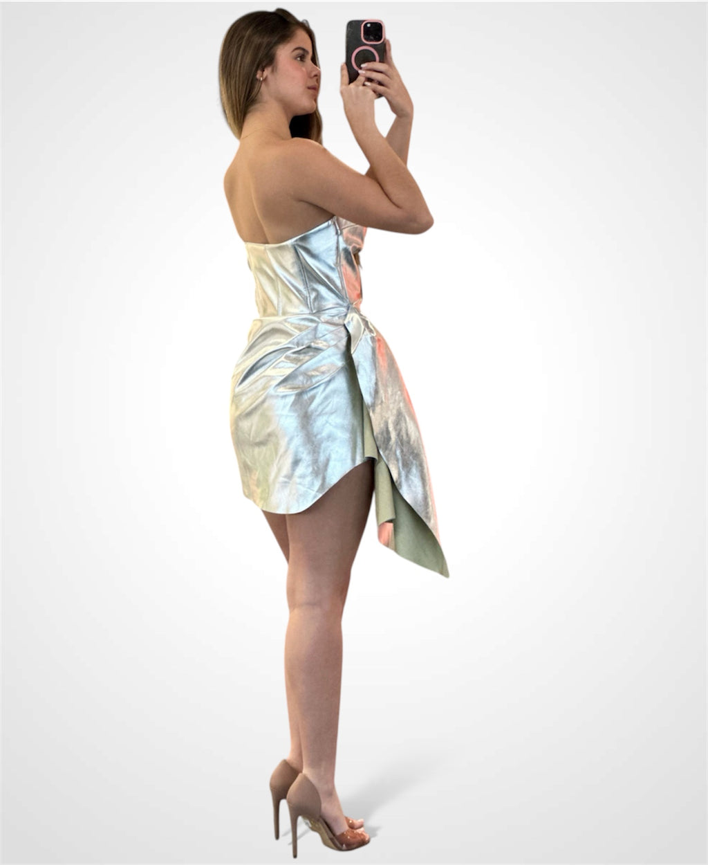 SILVER STRAPLESS COCKTAIL DRESS