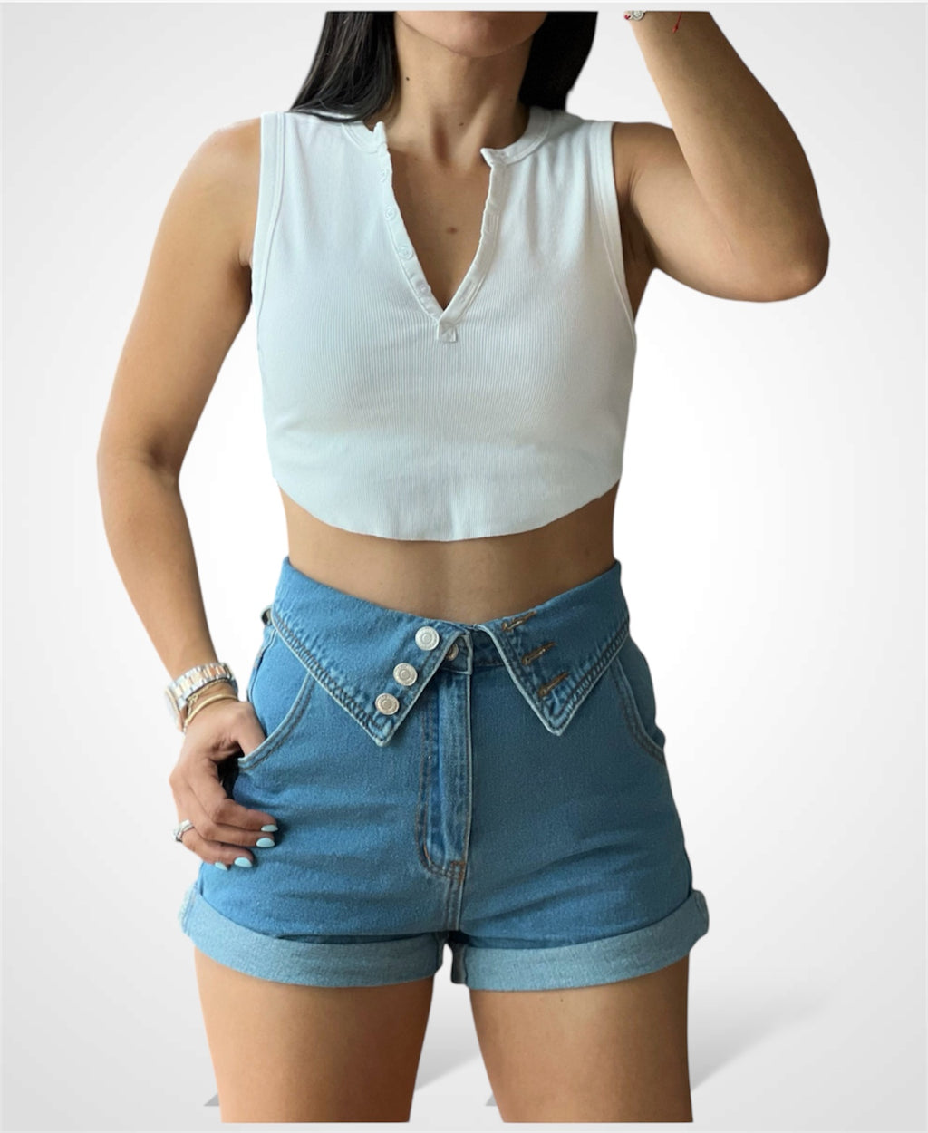 Waist Flip Denim Roll Up Shorts