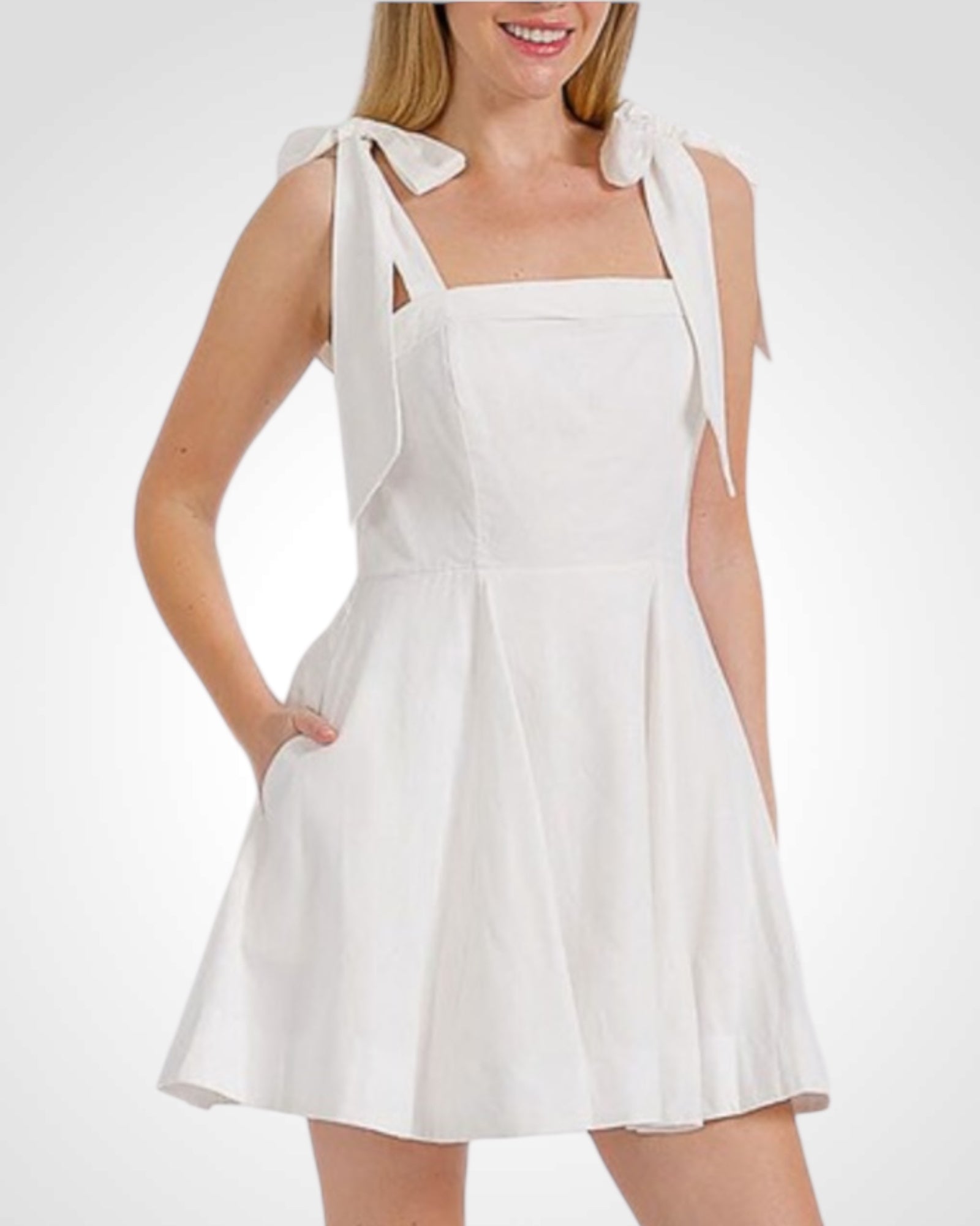 SJQ-Sleeveless Square Neck Front Pockets Mini Dress