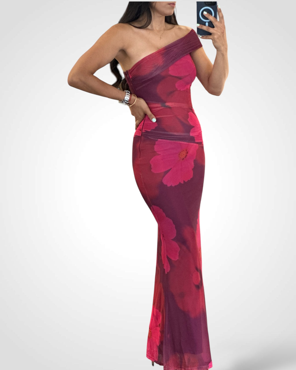 ONE SHOULDER FLORAL MAXI DRESS