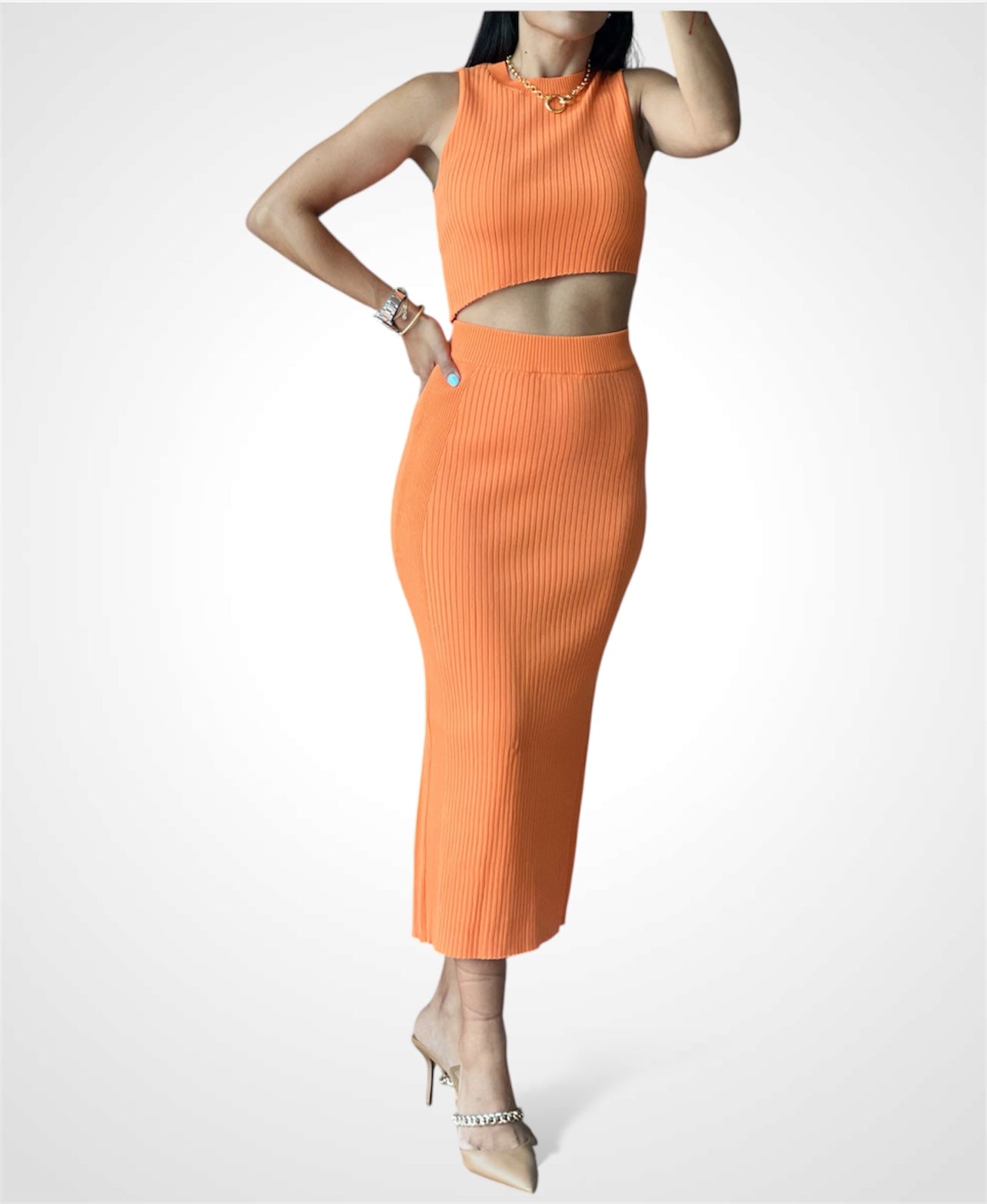 Ribbed Midi Skirt•-2
