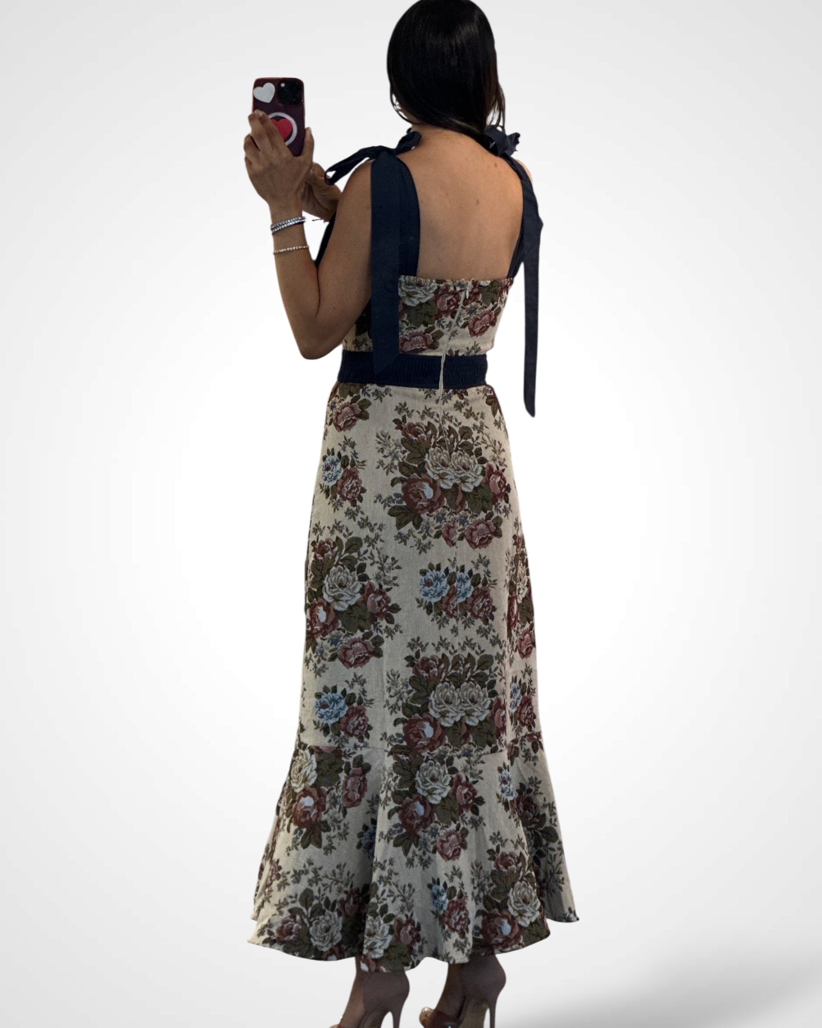 Bow Tied Tapestry Midi Dress-3
