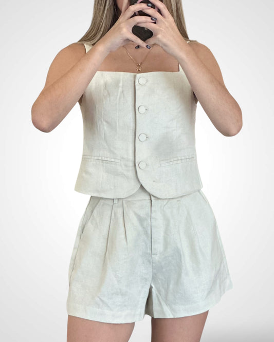 Linen Sleeveless Top And Short Set