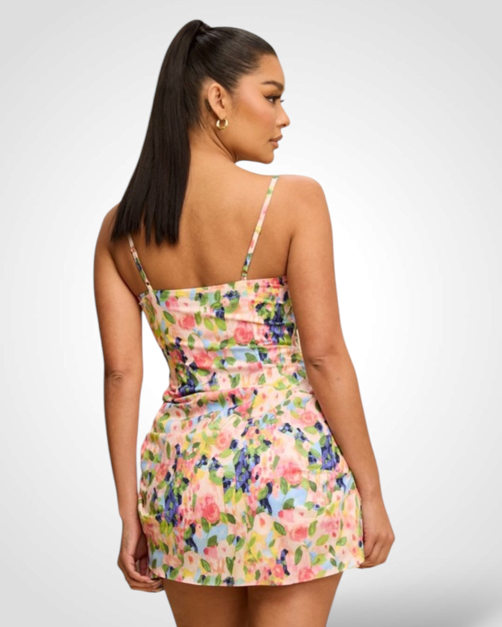 PRINT RUFFLE HEM HALTER DRESS