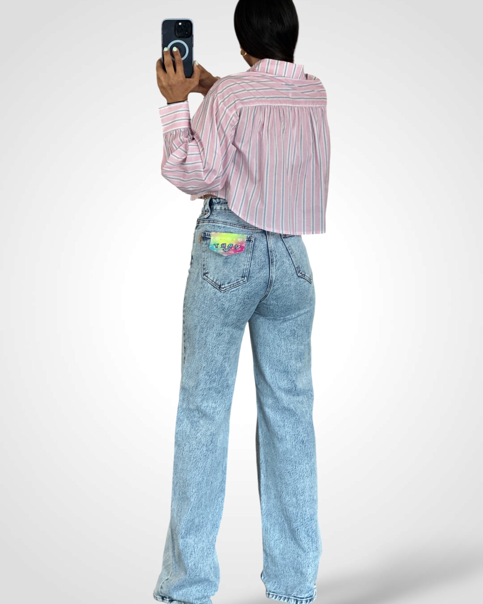 Pink Scallop Detail Pin Stripe Shirt