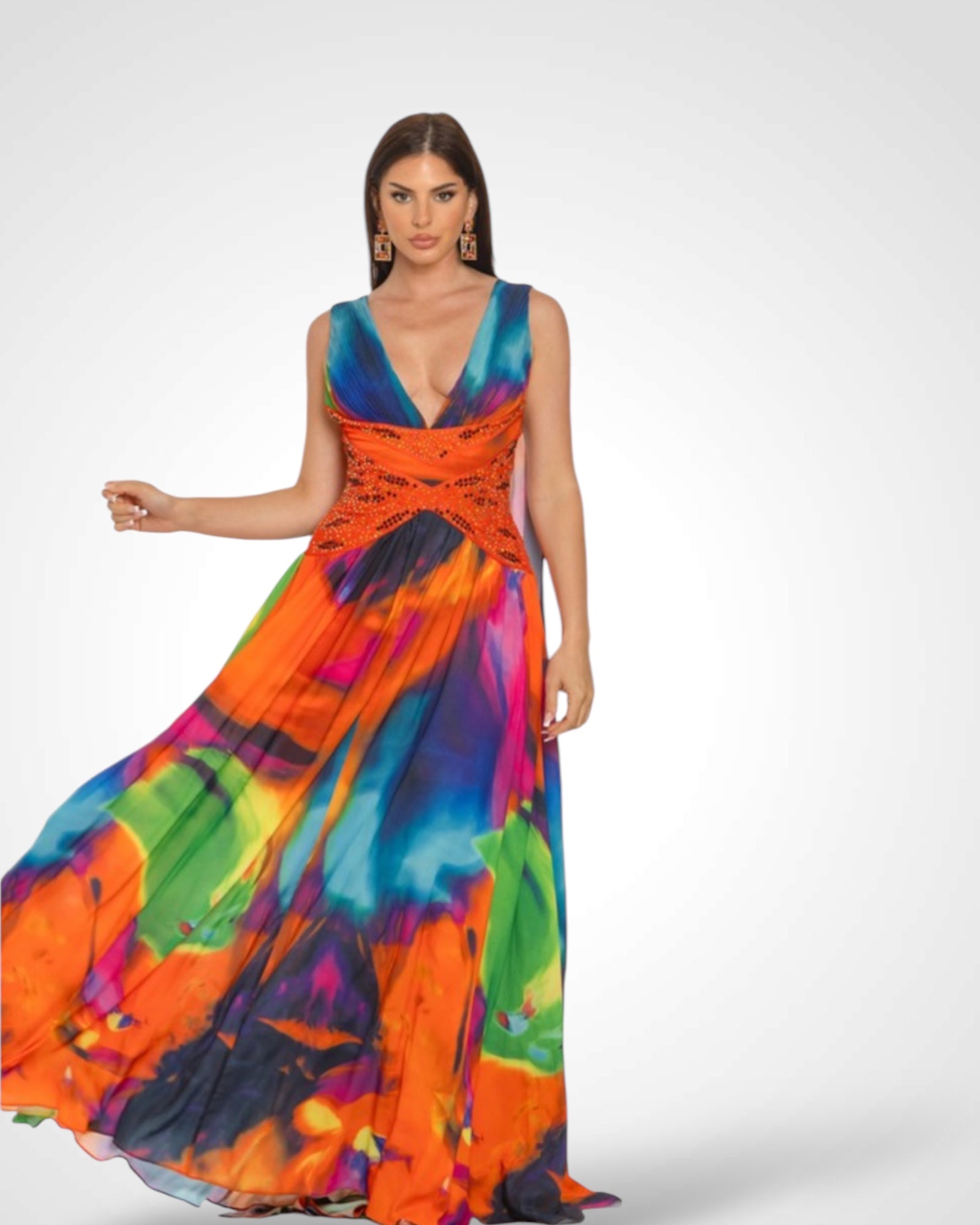 BACKLESS DEEP V-NECK FLORAL MAXI DRESS