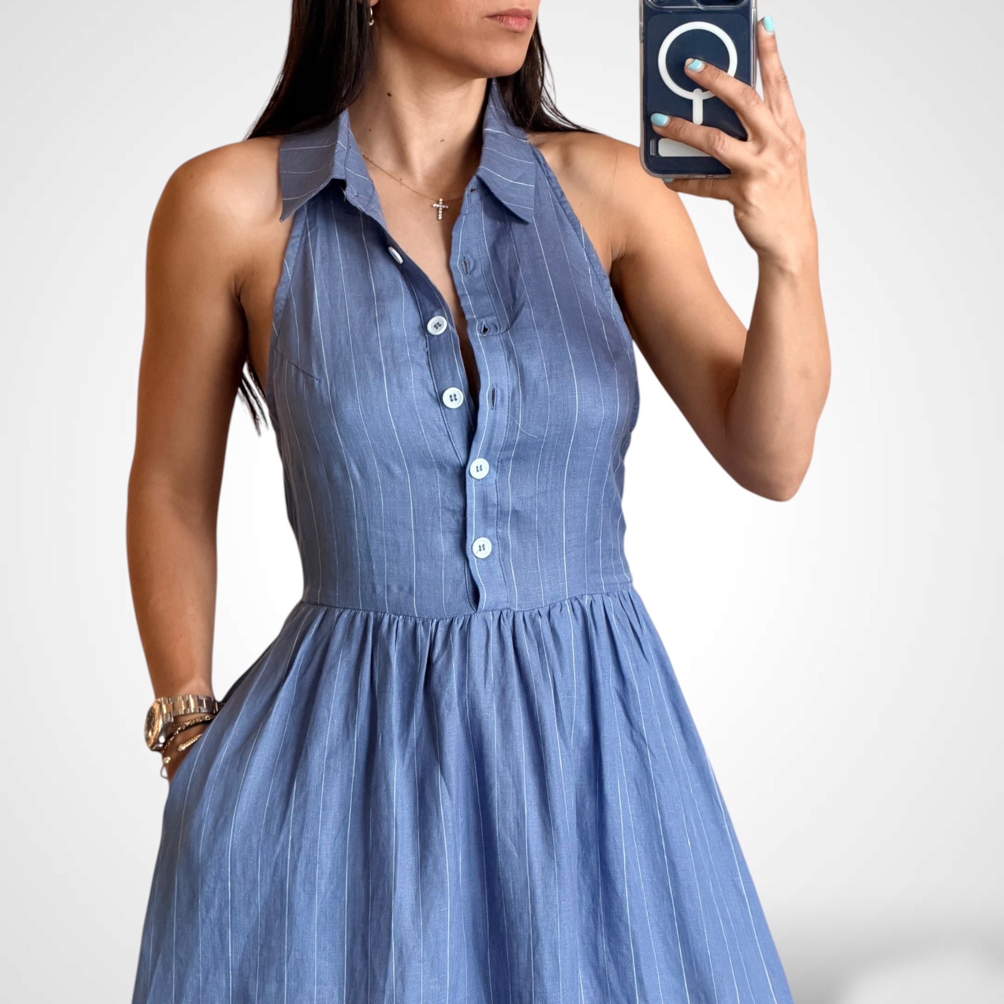 Ava Linen Midi Dress•-2